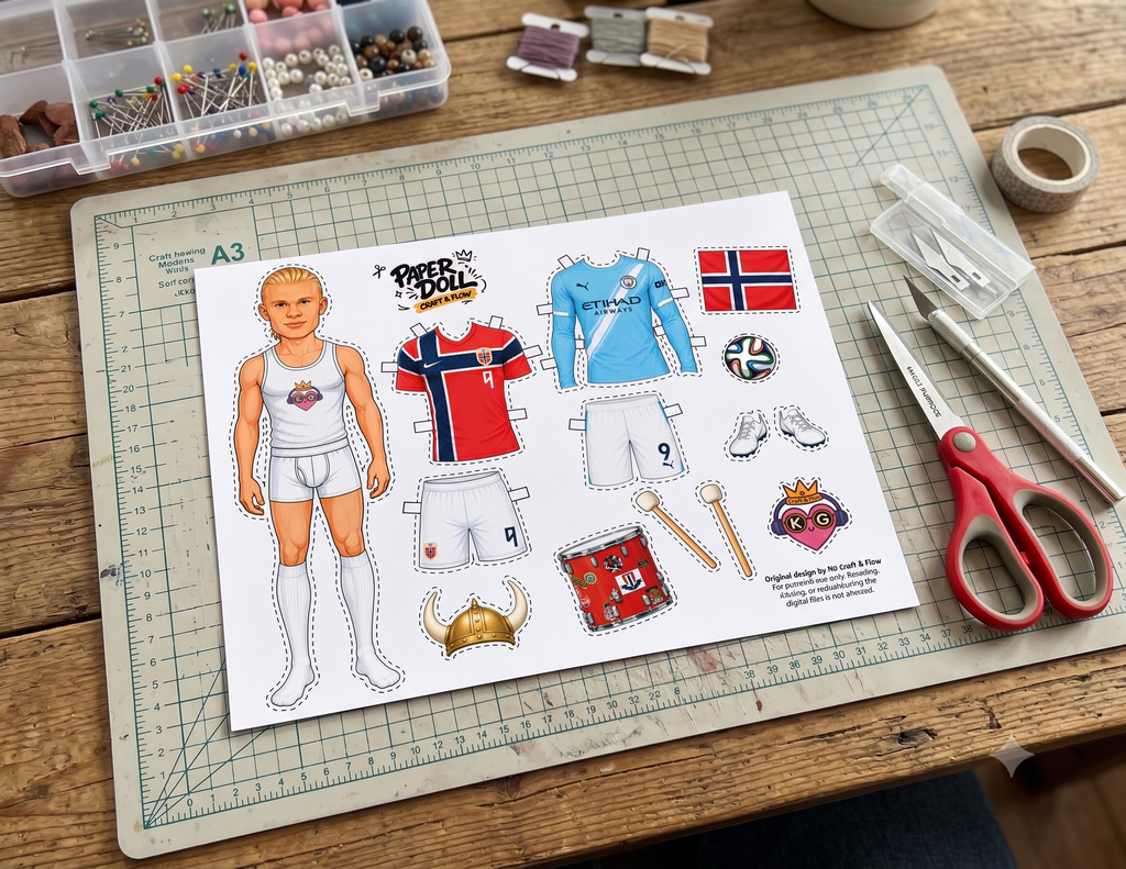 Erling Haaland Paper Doll, Print and Cut PNG PDF, Digital File for Hand Cut and Cricut