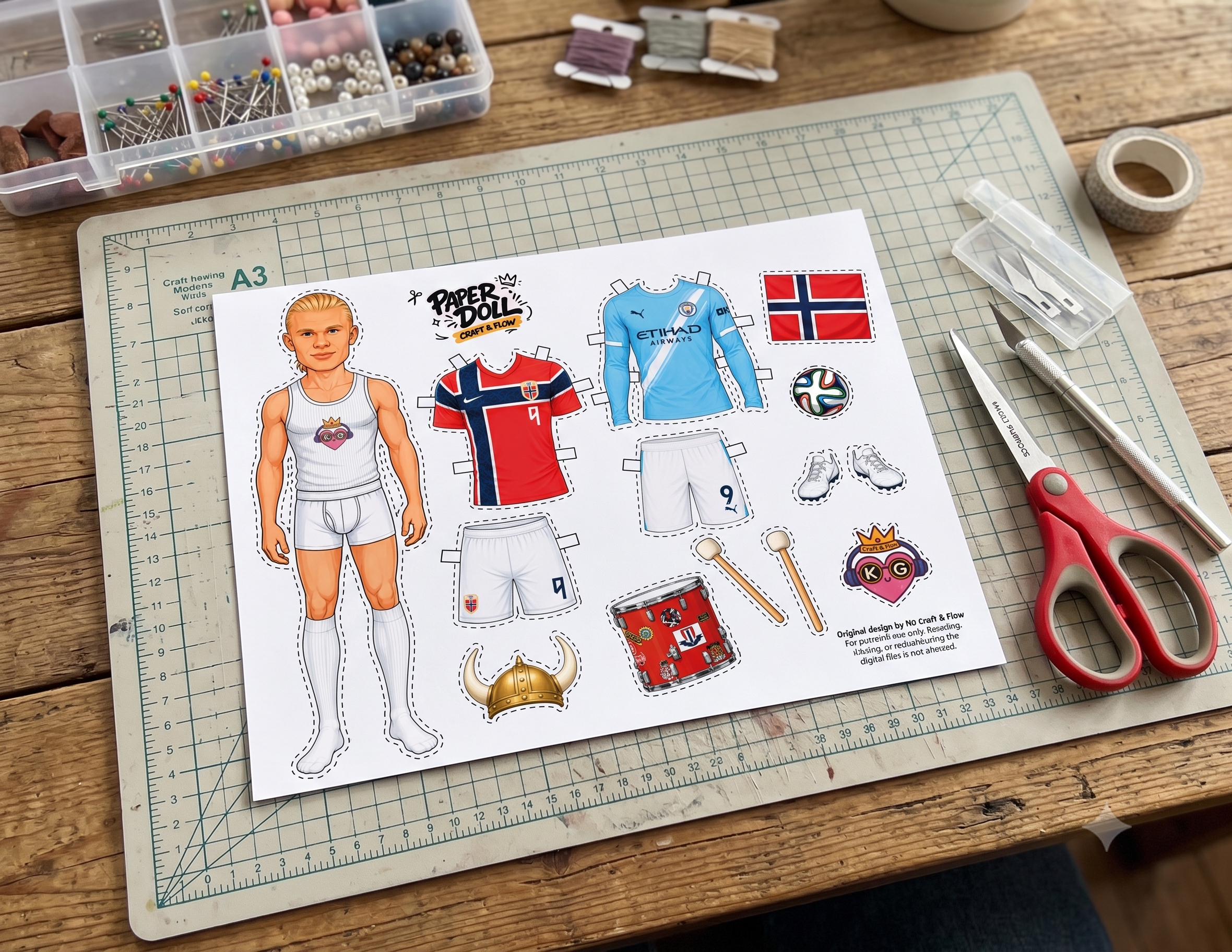 Erling Haaland Paper Doll, Print and Cut PNG PDF, Digital File for Hand Cut and Cricut