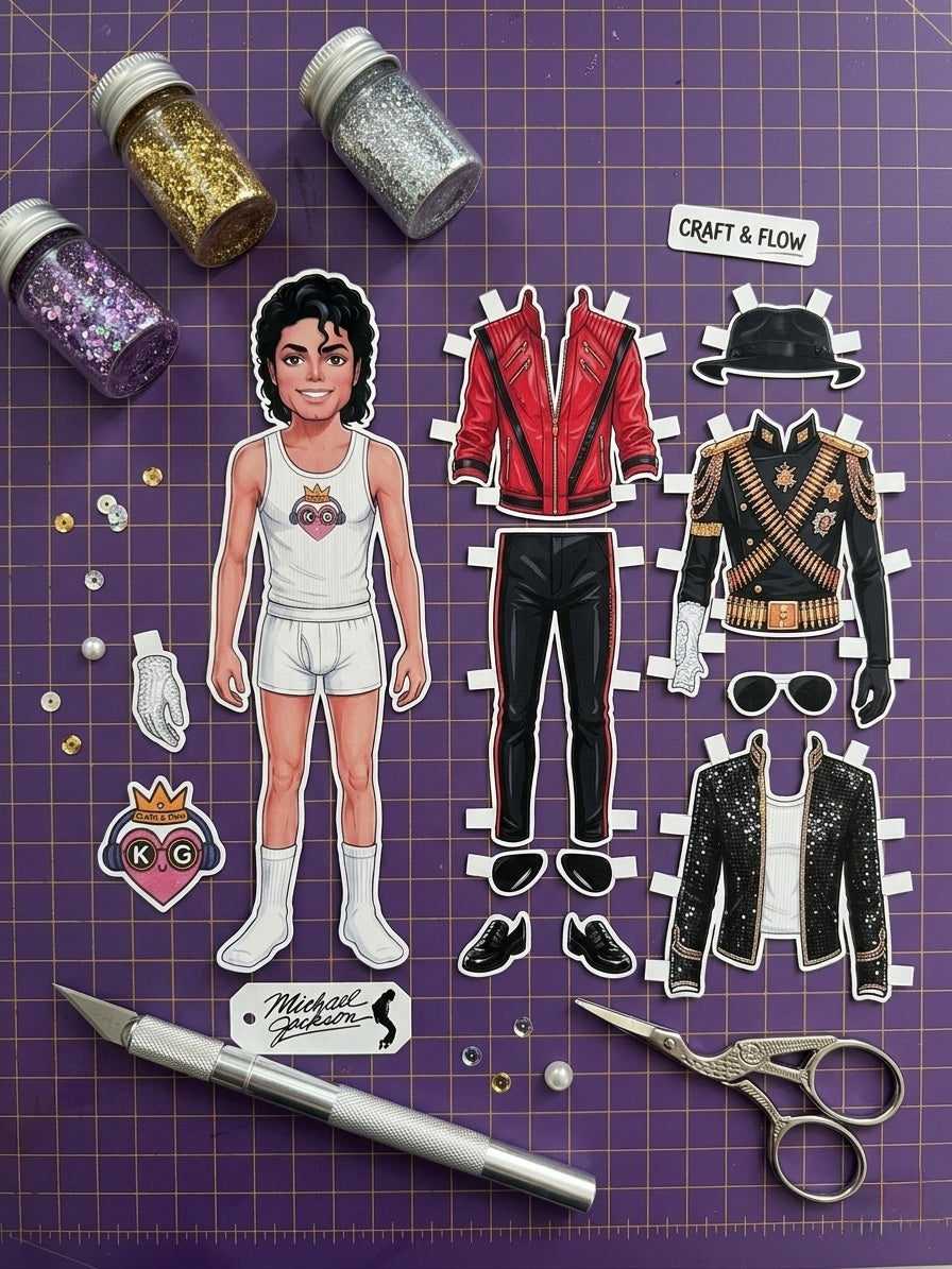 Michael Jackson Paper Doll, Print and Cut PNG PDF, Digital File for Hand Cut and Cricut