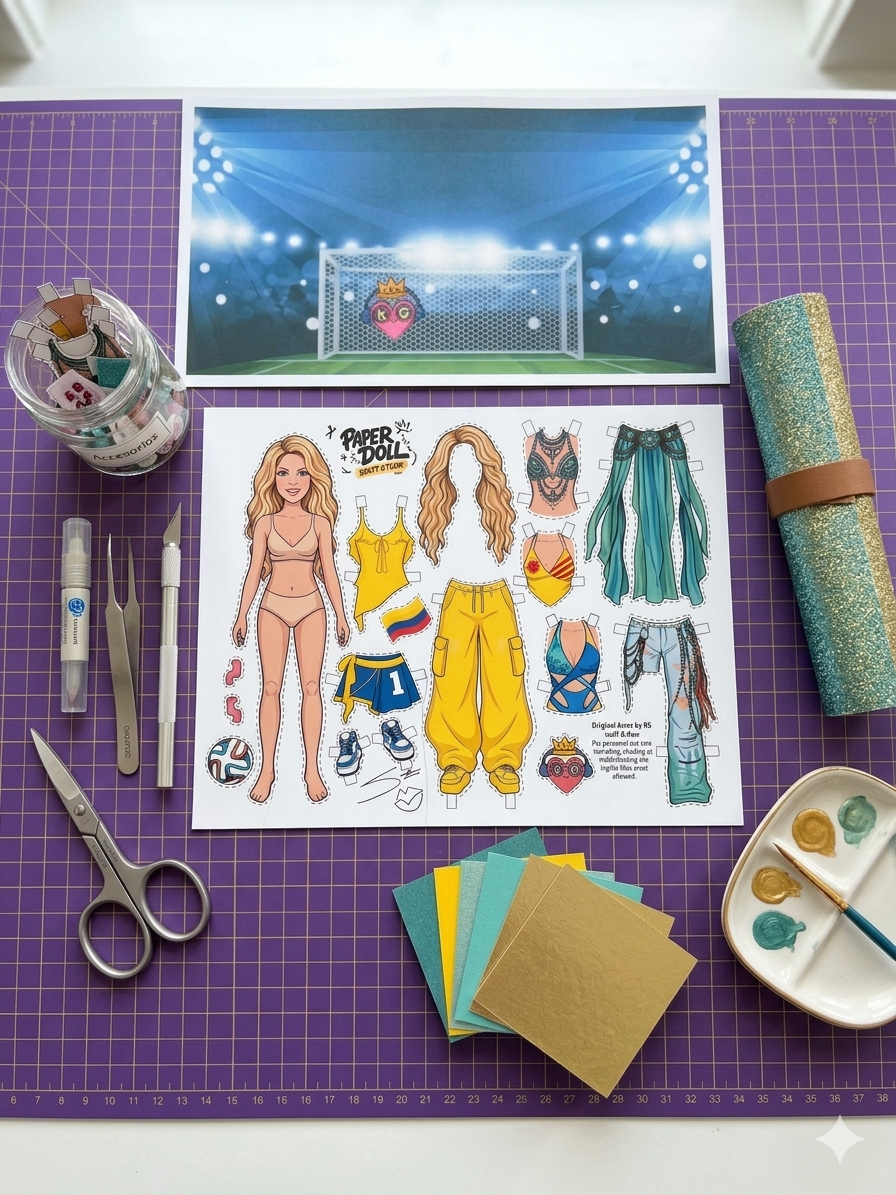 Shakira Paper Doll, Print and Cut PNG PDF, Digital File for Hand Cut and Cricut