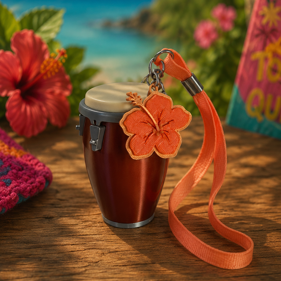 Mini Conga Tropical Inspirada en “Tropicoqueta” de Karol G, llavero.