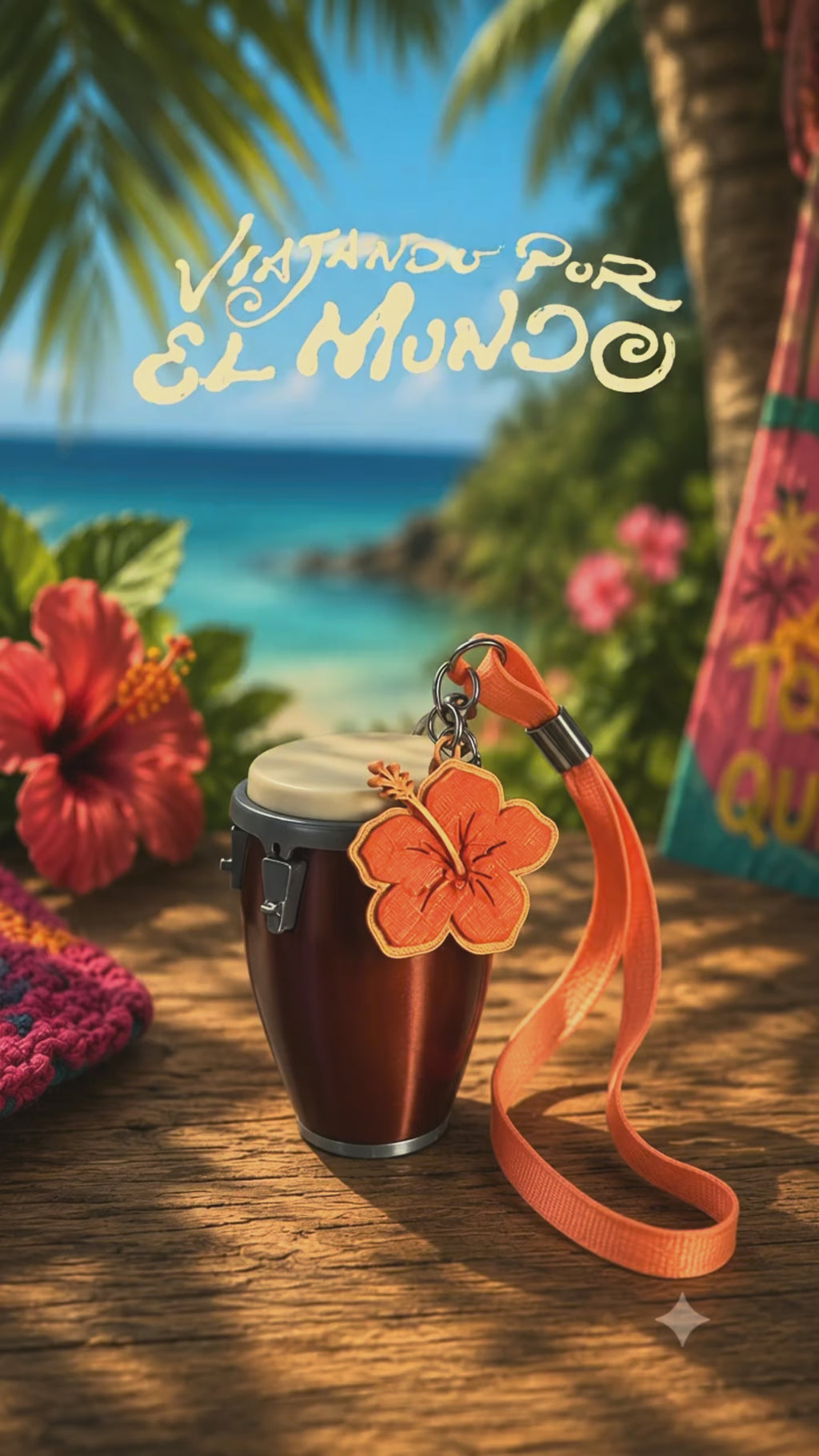 Mini Conga Tropical Inspirada en “Tropicoqueta” de Karol G, llavero.