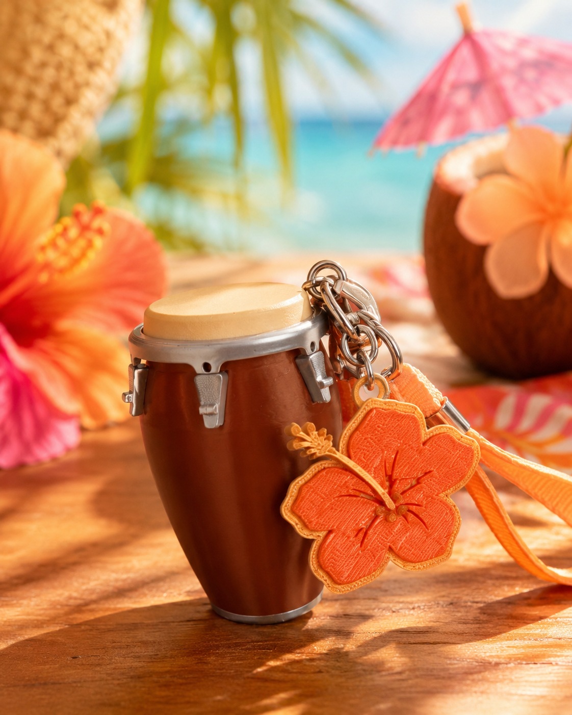 Mini Conga Tropical Inspirada en “Tropicoqueta” de Karol G, llavero.